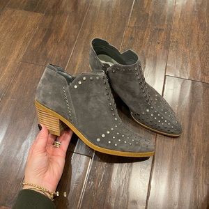 1. State Loka Gray Suede Studded booties